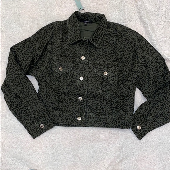 Trindy Clozet Boutique Jackets & Blazers - New Olive Animal Printed Crop Jean Jacket